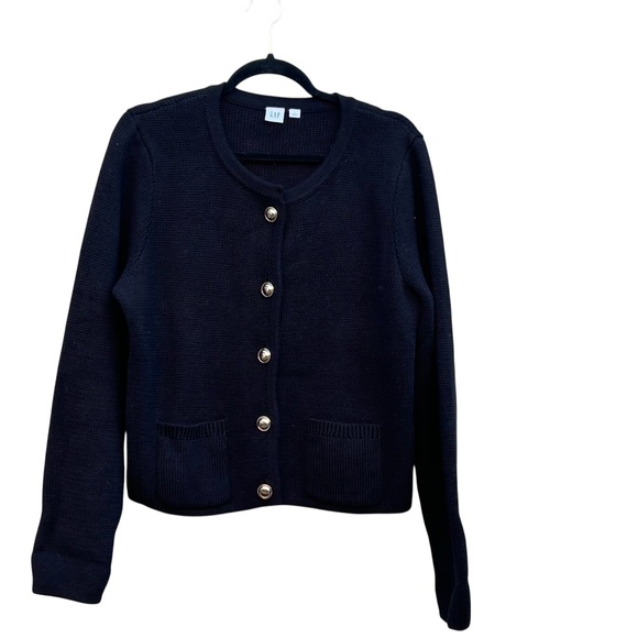 GAP 100% Cotton Black Crewneck Cardigan Lady Jacket Size Large - Picture 3 of 11